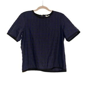 Billy Reid Women Short Sleeve Navy Black Cotton Silk Blend Top MEDIUM